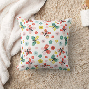 Butterfly And Floral Pattern  Throw Pillow