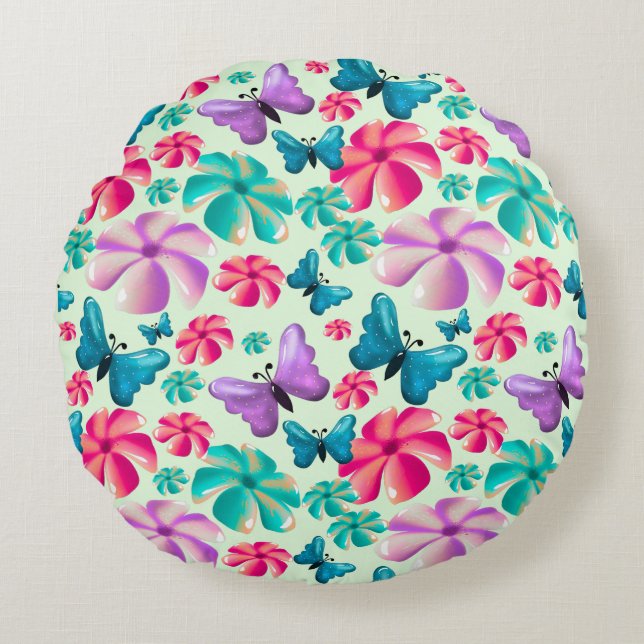 Butterfly and Flower Aesthetic pattern  Round Pillow (Front)