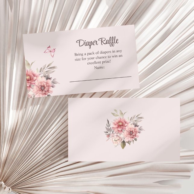 Butterfly and Flower Baby Shower Diaper Raffle Enclosure Card (Butterfly and Flower Baby Shower Diaper Raffle Enclosure Card on a white dry palm leaf.)