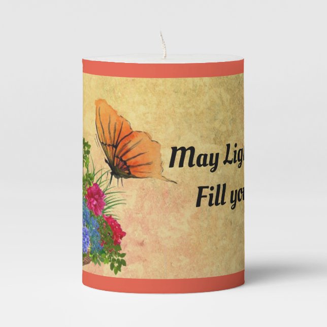 Butterfly And Flower Basket Pillar Candle (Front)