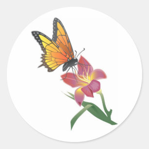 Butterfly and Flower Classic Round Sticker