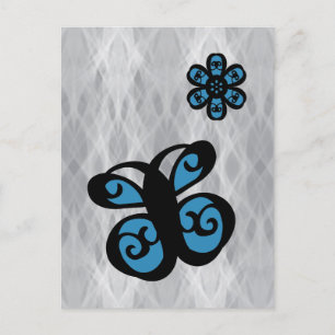 Butterfly and Flower Design, Blue Color Splash Postcard