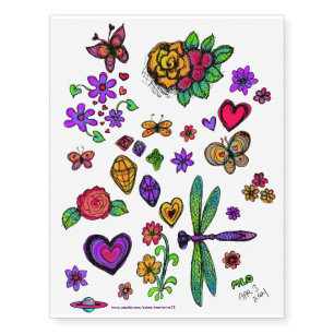 Butterfly And Flower Doodle Temporary Tattoos