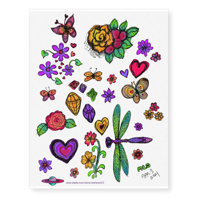 Butterfly And Flower Doodle Temporary Tattoos (Front)