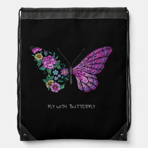 butterfly and flower floral butterflies wings yout drawstring bag