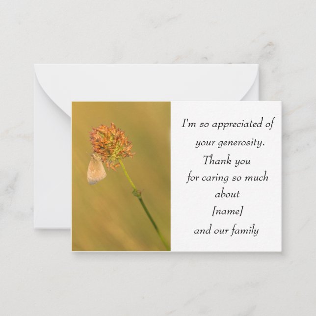 Butterfly And Flower For After Funeral Thank You Note Card (Front)