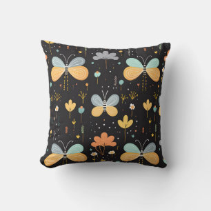 Butterfly and Flower Throw Pillow
