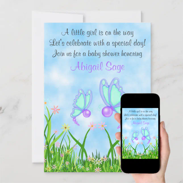 Butterfly and Flowers Baby Shower Invite Girls Zazzle