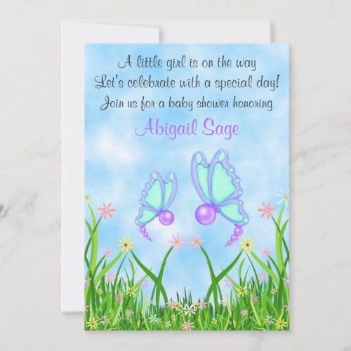 Butterfly and Flowers Baby Shower Invite ~ Girls