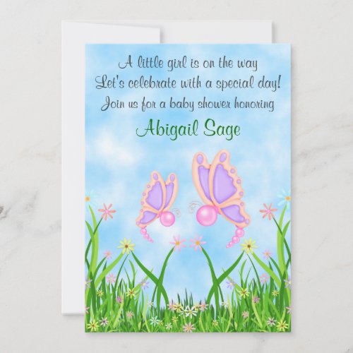 Butterfly and Flowers Baby Shower Invite ~ Girls
