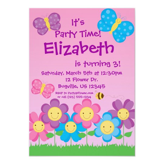 Butterfly and Flowers Birthday Party Invitation Zazzle