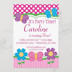 Butterfly and Flowers Birthday Party Invitation