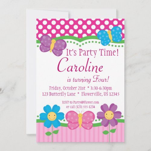 Butterfly and Flowers Birthday Party Invitation