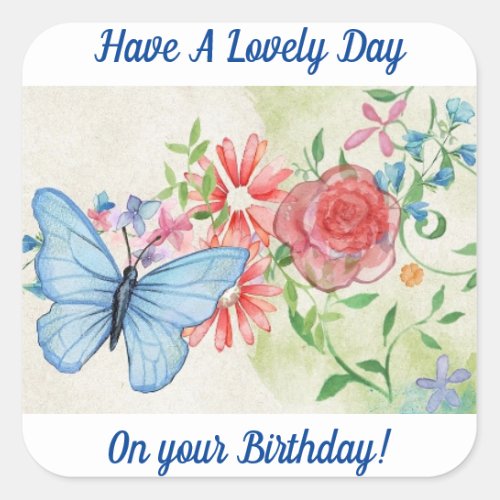 Butterfly And Flowers Birthday Sticker