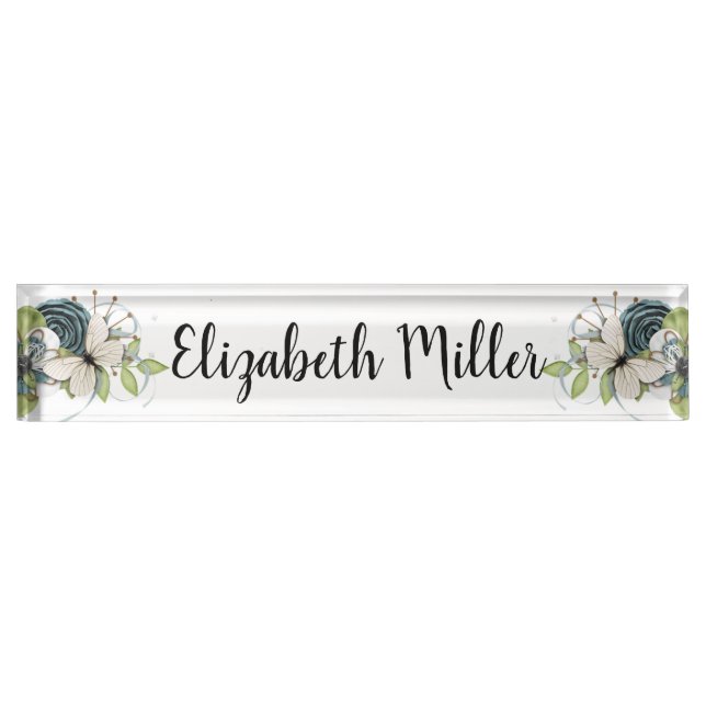Butterfly and Flowers Desk Name Plate (Front)