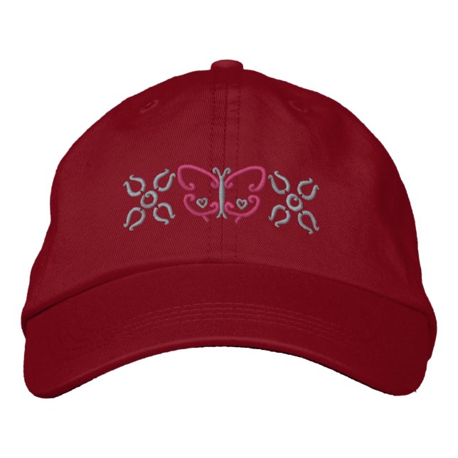 Butterfly And Flowers Embroidered Baseball Hat (Front)