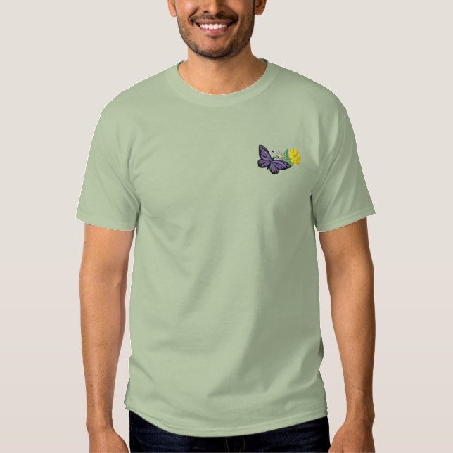 Butterfly and Flowers Embroidered T-Shirt (Front)