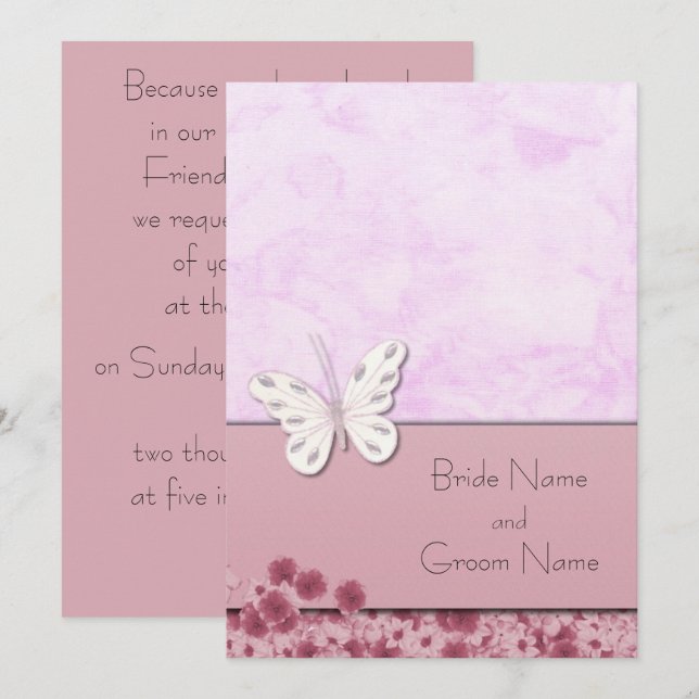 Butterfly And Flowers Invitation (Front/Back)
