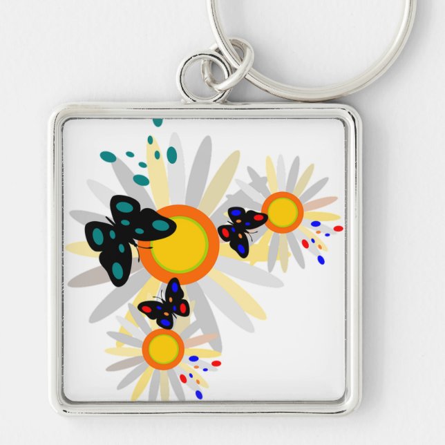 Butterfly and Flowers Keychain (Front)
