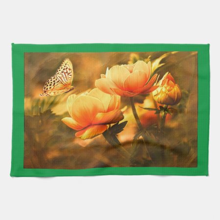 Butterfly And Flowers Kitchen Towel