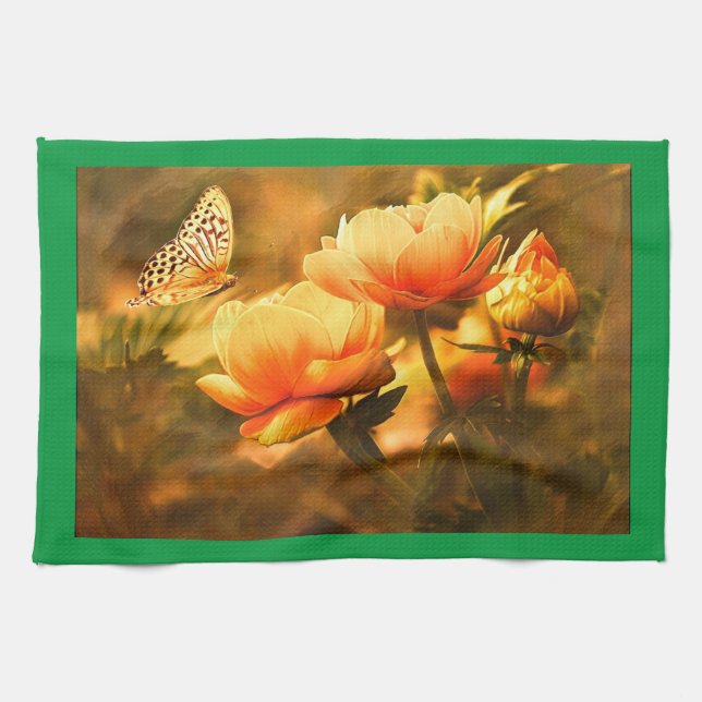 Butterfly And Flowers Kitchen Towel (Horizontal)