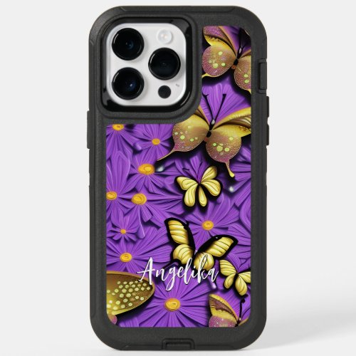 Butterfly and Flowers Name OtterBox iPhone 14 Pro Max Case