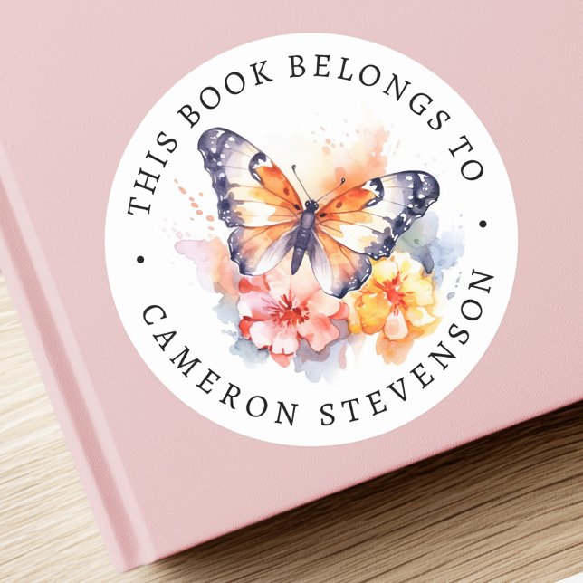 Butterfly and flowers painting library book label (Butterfly and flowers painting library book label)