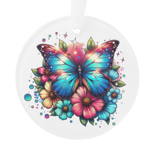 Butterfly and Flowers Personalized Christmas Ornament