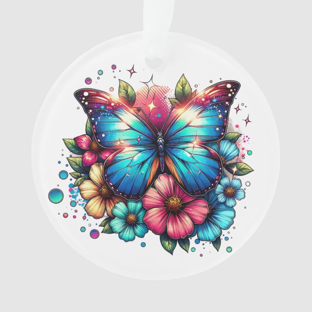  Butterfly and Flowers Personalized Christmas Ornament (Front)