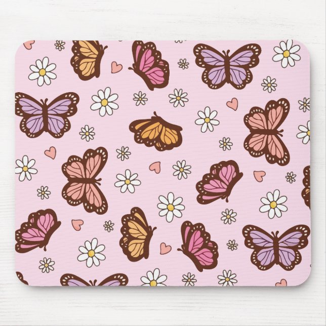 Butterfly and flowers seamless pattern mouse pad (Front)
