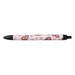 Butterfly and flowers seamless pattern pen