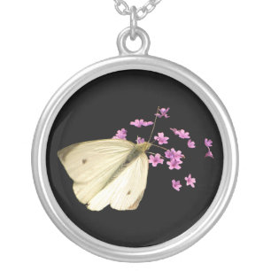 Butterfly and Flowers Silver Plated Necklace