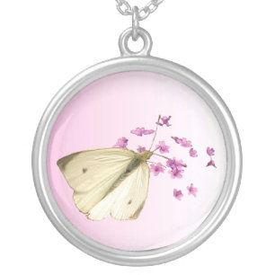 Butterfly and Flowers Silver Plated Necklace