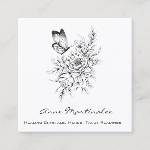 Butterfly and Flowers Square Business Card