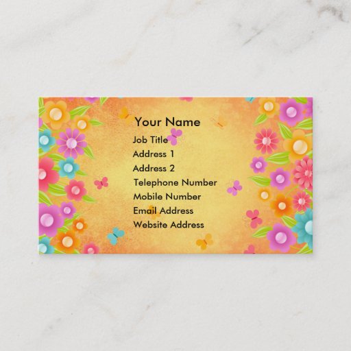 Customizable Butterfly and flowers summer orange burst business business card templates