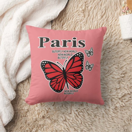 Butterfly and Flowers Throw Pillow