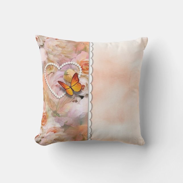 Butterfly and Flowers Throw Pillow (Front)