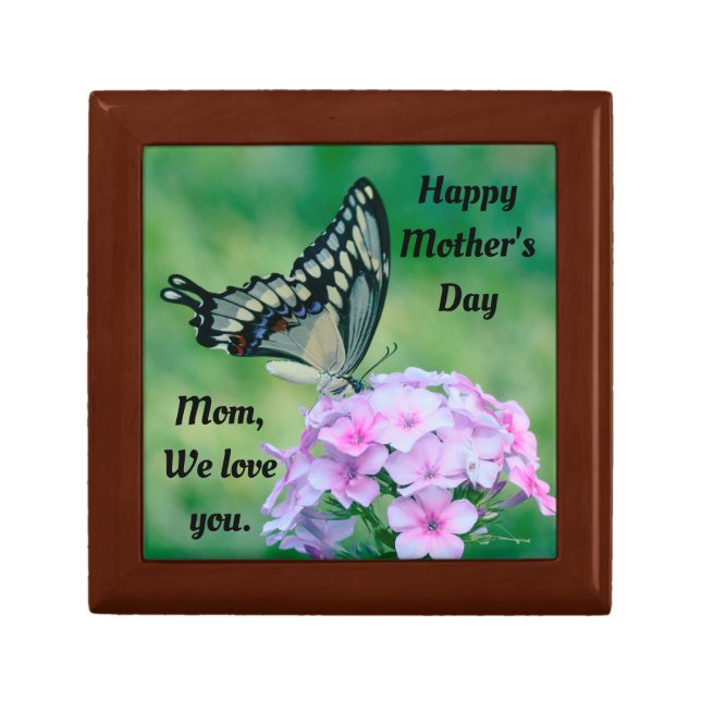 Butterfly And Flowers Wooden Jewelry Keepsake Box (Front)