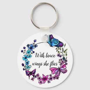 Butterfly and Flowers Wreath and custom quote Keychain