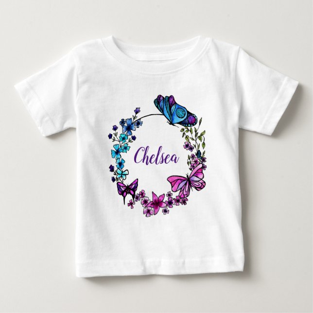 Butterfly and Flowers Wreath Baby T-Shirt (Front)