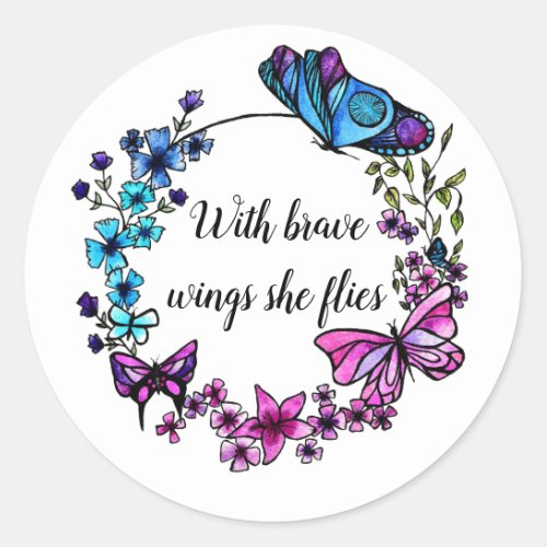 Butterfly and Flowers Wreath Classic Round Sticker
