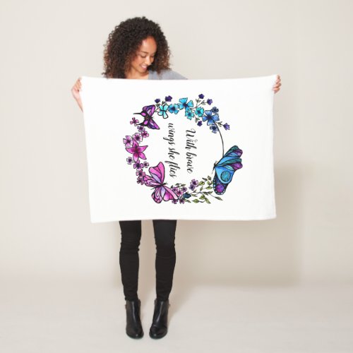 Butterfly and Flowers Wreath custom quote Fleece Blanket