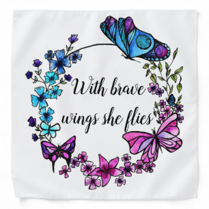 Butterfly and Flowers Wreath custom quote or name Bandana