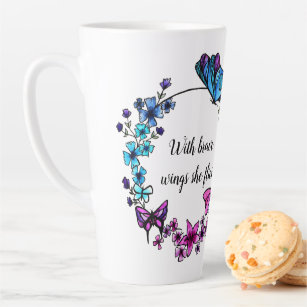 Butterfly and Flowers Wreath custom quote or name Latte Mug