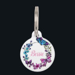 Butterfly and Flowers Wreath custom quote or name Pet ID Tag<br><div class="desc">Butterfly and Flowers Wreath custom quote or name
This features a print of my original watercolour butterflies and flowers wreath design
Customize to suit your style!</div>