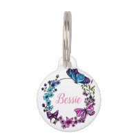 Butterfly and Flowers Wreath custom quote or name Pet ID Tag