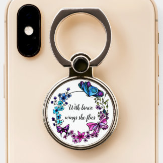 Butterfly and Flowers Wreath custom quote or name Phone Ring Stand
