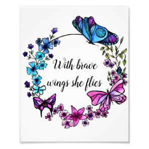 Butterfly and Flowers Wreath custom quote or name Photo Print