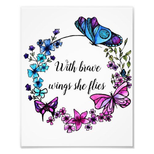 Butterfly and Flowers Wreath custom quote or name Photo Print