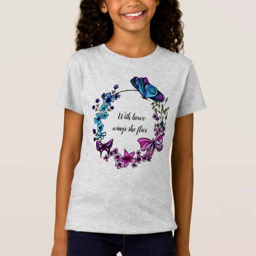 Butterfly and Flowers Wreath custom quote or name T_Shirt